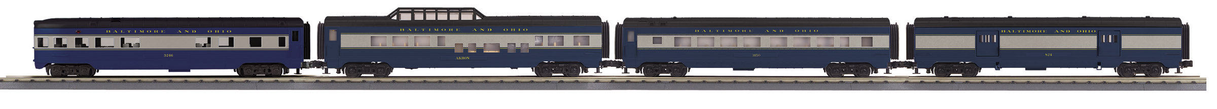 O Gauge RailKing Baltimore & Ohio 4-Car 60’ Streamlined Passenger Set