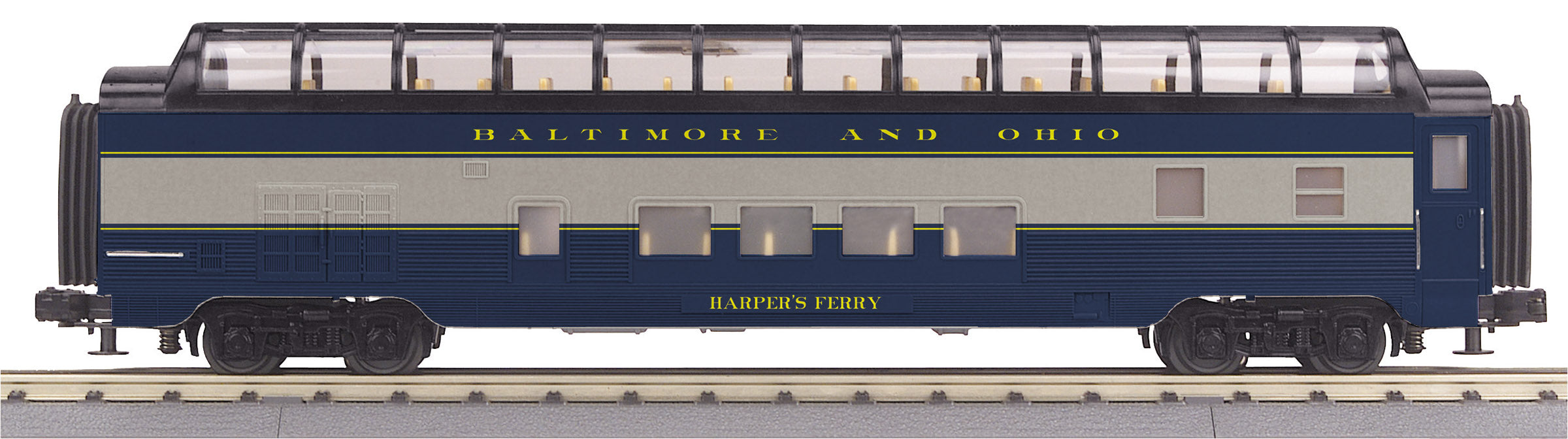 O Gauge RailKing Baltimore & Ohio 60’ Streamlined Full-Length Vista Dome Car