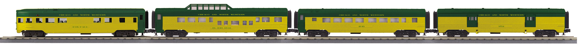 O Gauge RailKing Chicago North Western 4-Car 60’ Streamlined Passenger Set