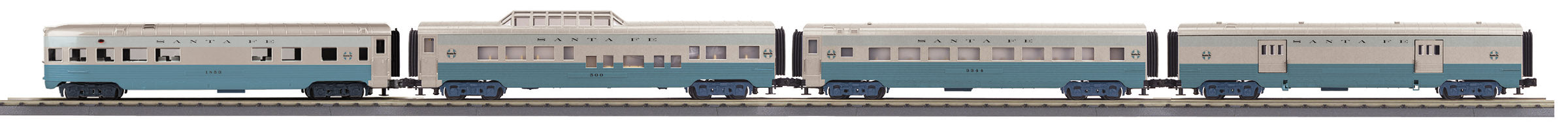 O Gauge RailKing Santa Fe 4-Car 60’ Streamlined ABS Passenger Set