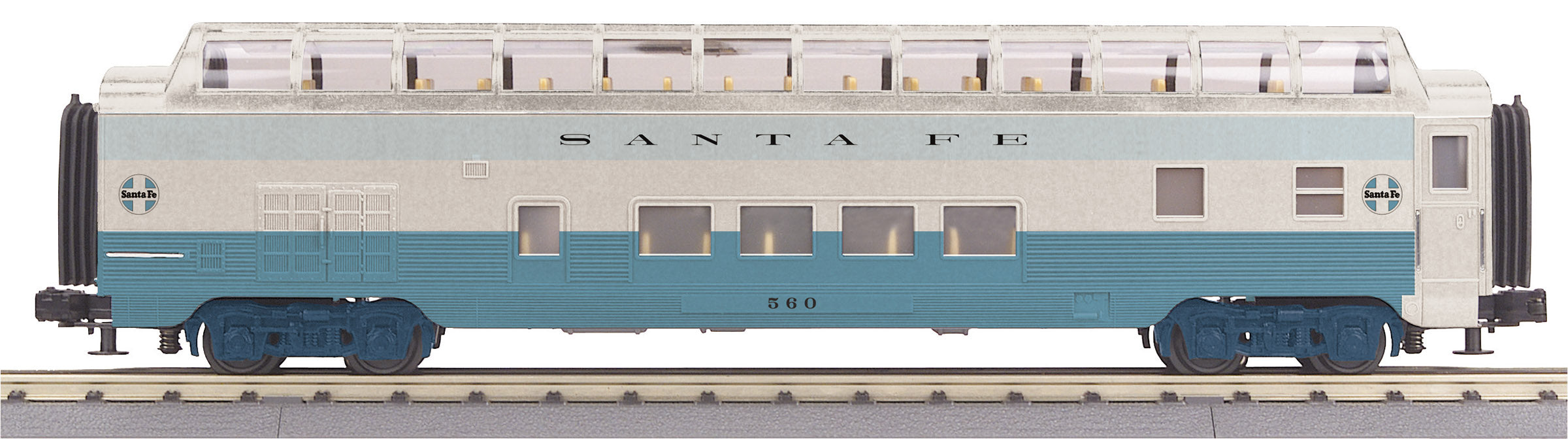 O Gauge RailKing Santa Fe 60’ Streamlined ABS Full-Length Vista Dome Car